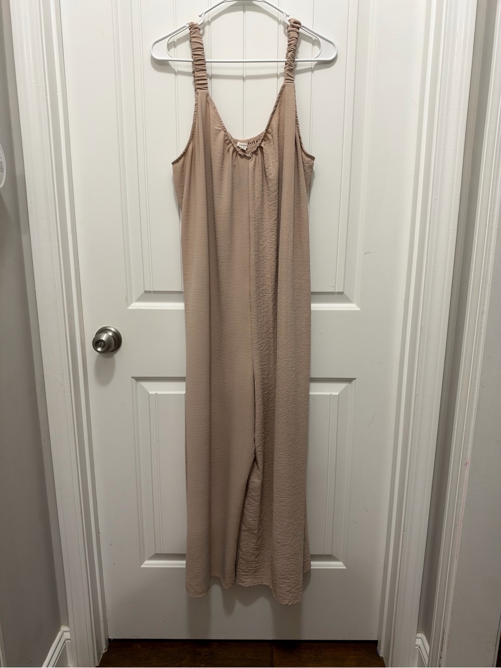 Maurices Beige Wide-Leg Sleep Jumpsuit with Ruched Straps